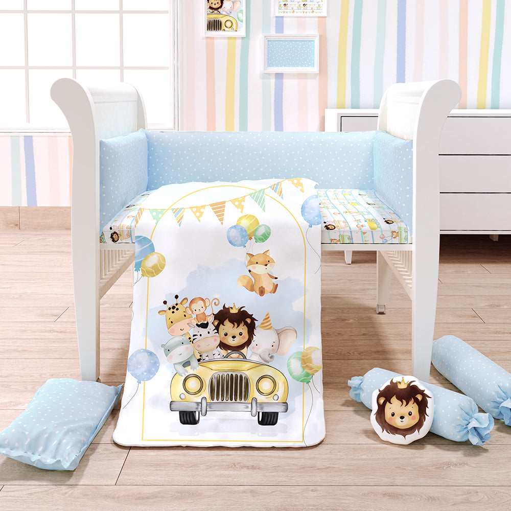 Fancy Fluff  7 Pc Organic Baby Cot Bedding Set- Joy Ride