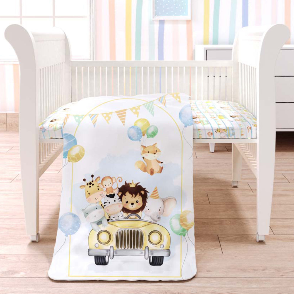 Fancy Fluff  7 Pc Organic Baby Cot Bedding Set- Joy Ride