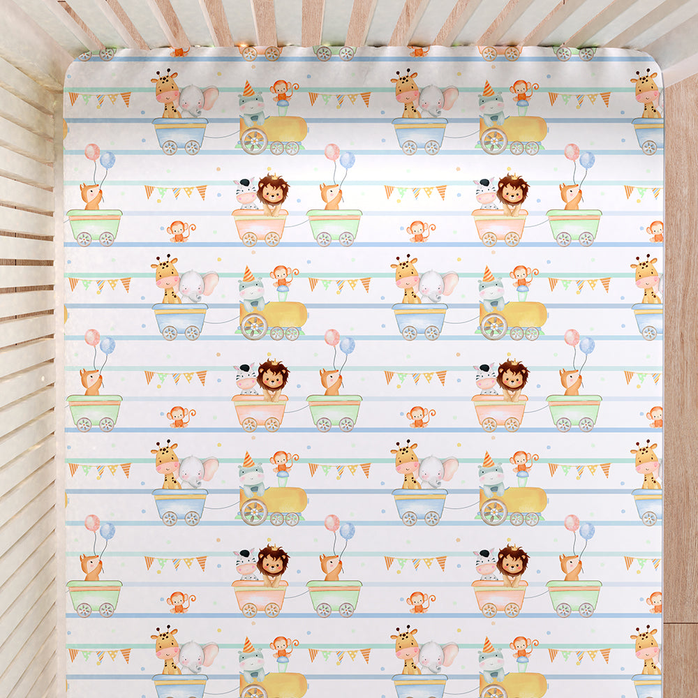 Fancy Fluff  7 Pc Organic Baby Cot Bedding Set- Joy Ride