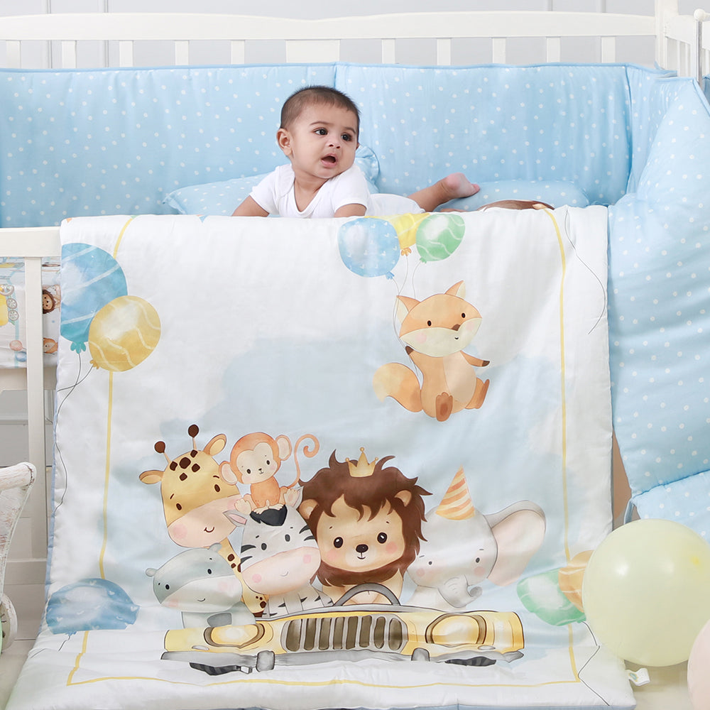 Fancy Fluff  7 Pc Organic Baby Cot Bedding Set- Joy Ride