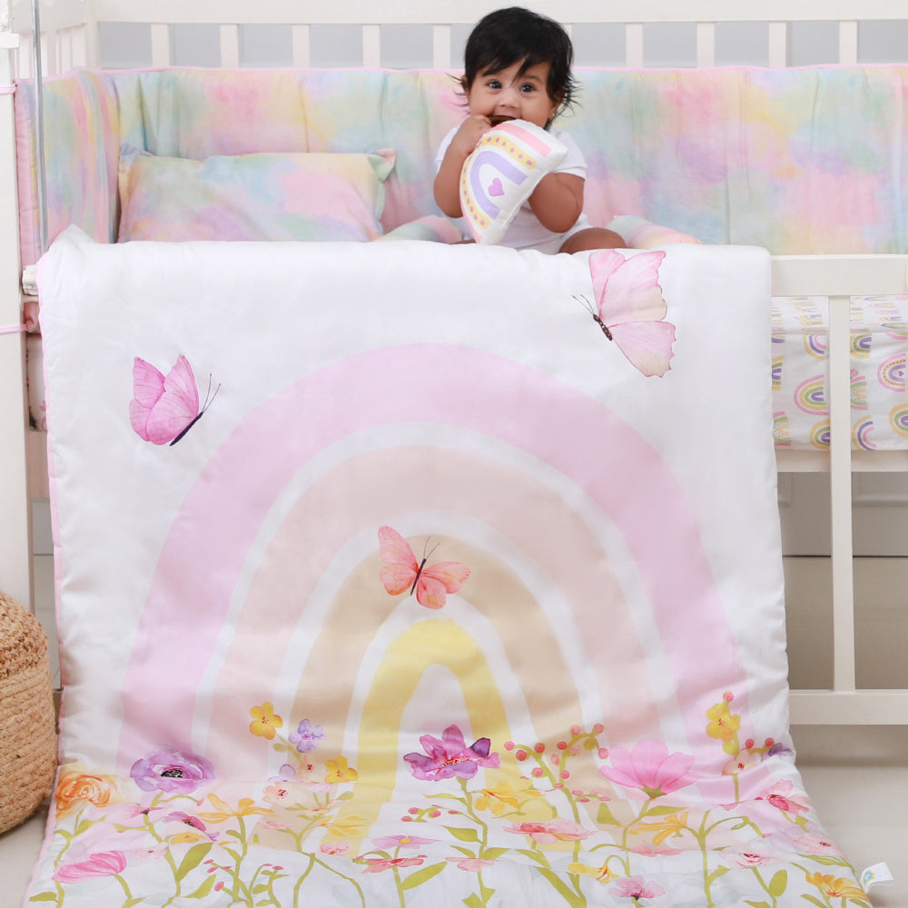 Fancy Fluff Organic Cot Half Bumper - Rainbow Dreams