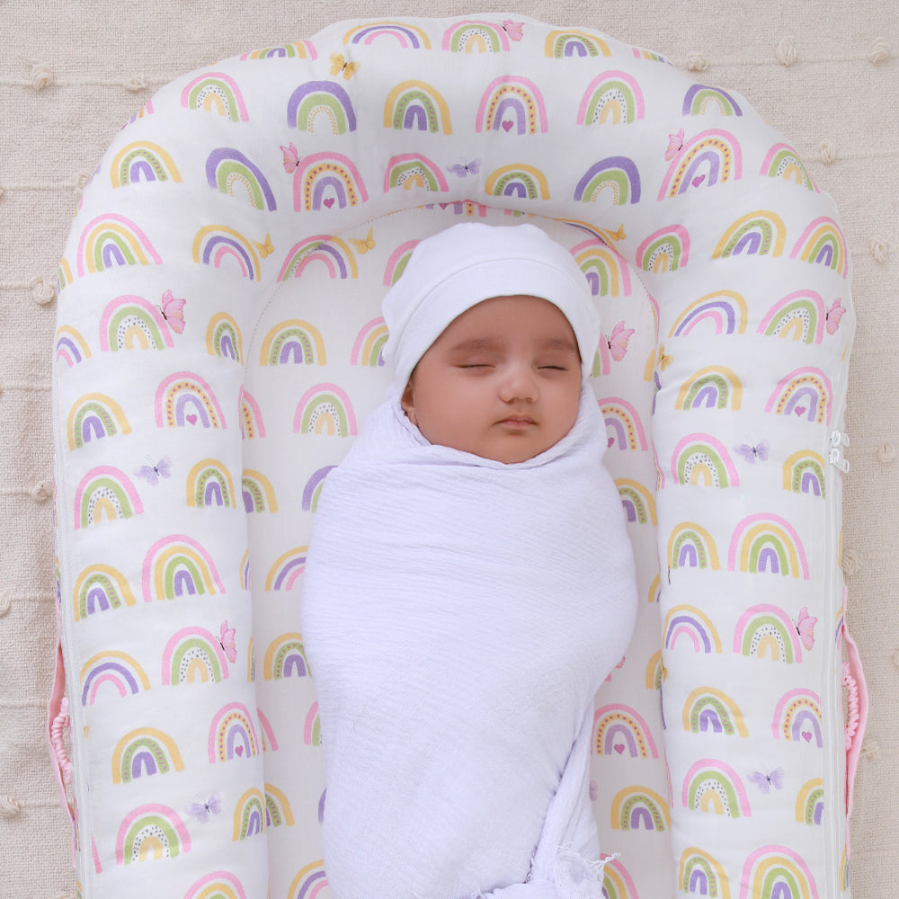 Fancy Fluff Organic Baby Cocoon - Rainbow Dreams