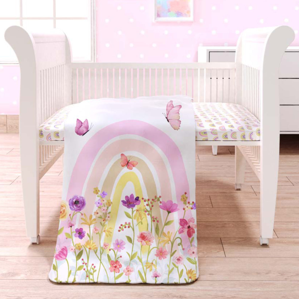 Fancy Fluff  7 Pc Organic Baby Cot Bedding Set- Rainbow Dreams