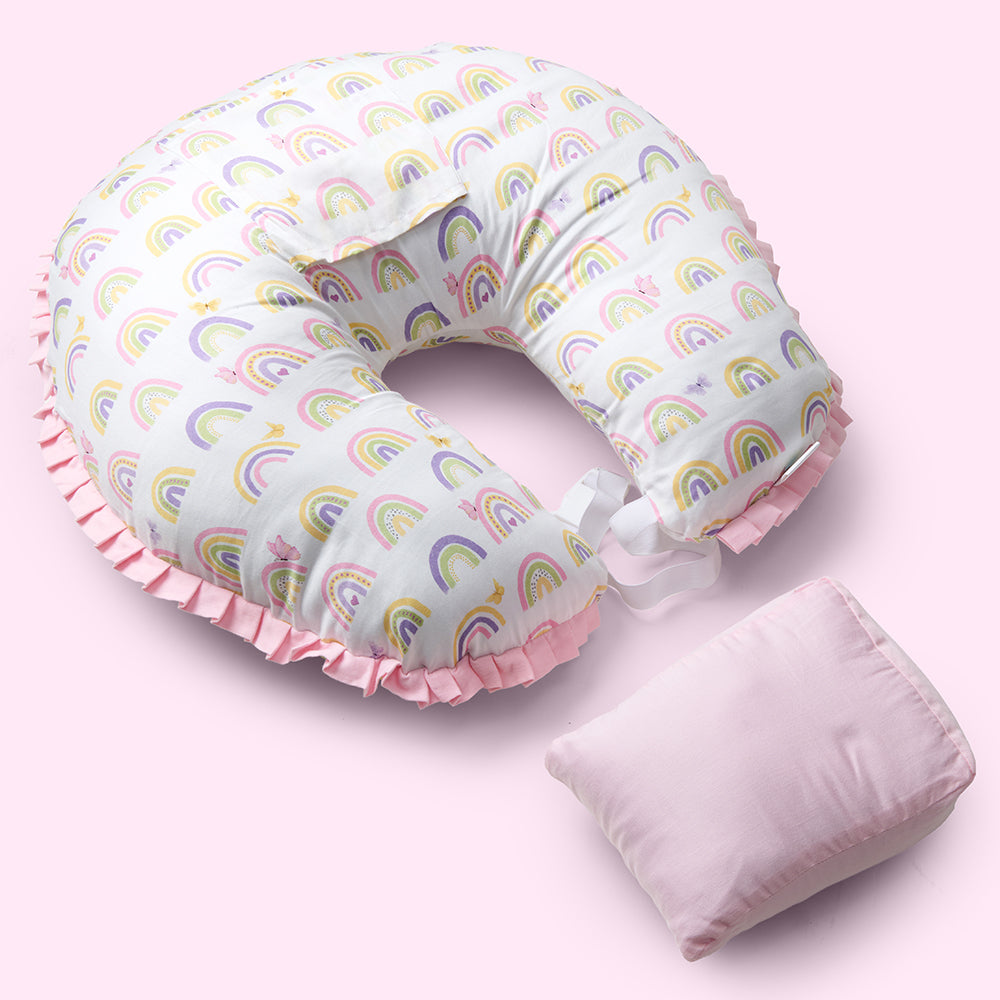 Fancy Fluff Organic Feeding Pillow + Support Pillow - Rainbow Dreams