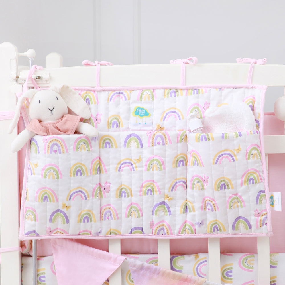 Fancy Fluff Organic Crib Organiser - Rainbow Dreams