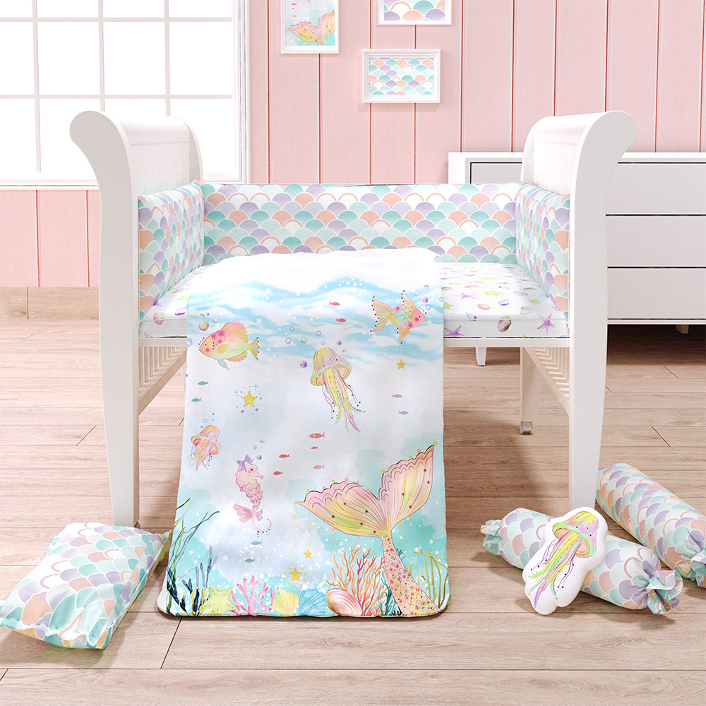 Fancy Fluff  7 Pc Organic Baby Cot Bedding Set -  Sea Fantasy