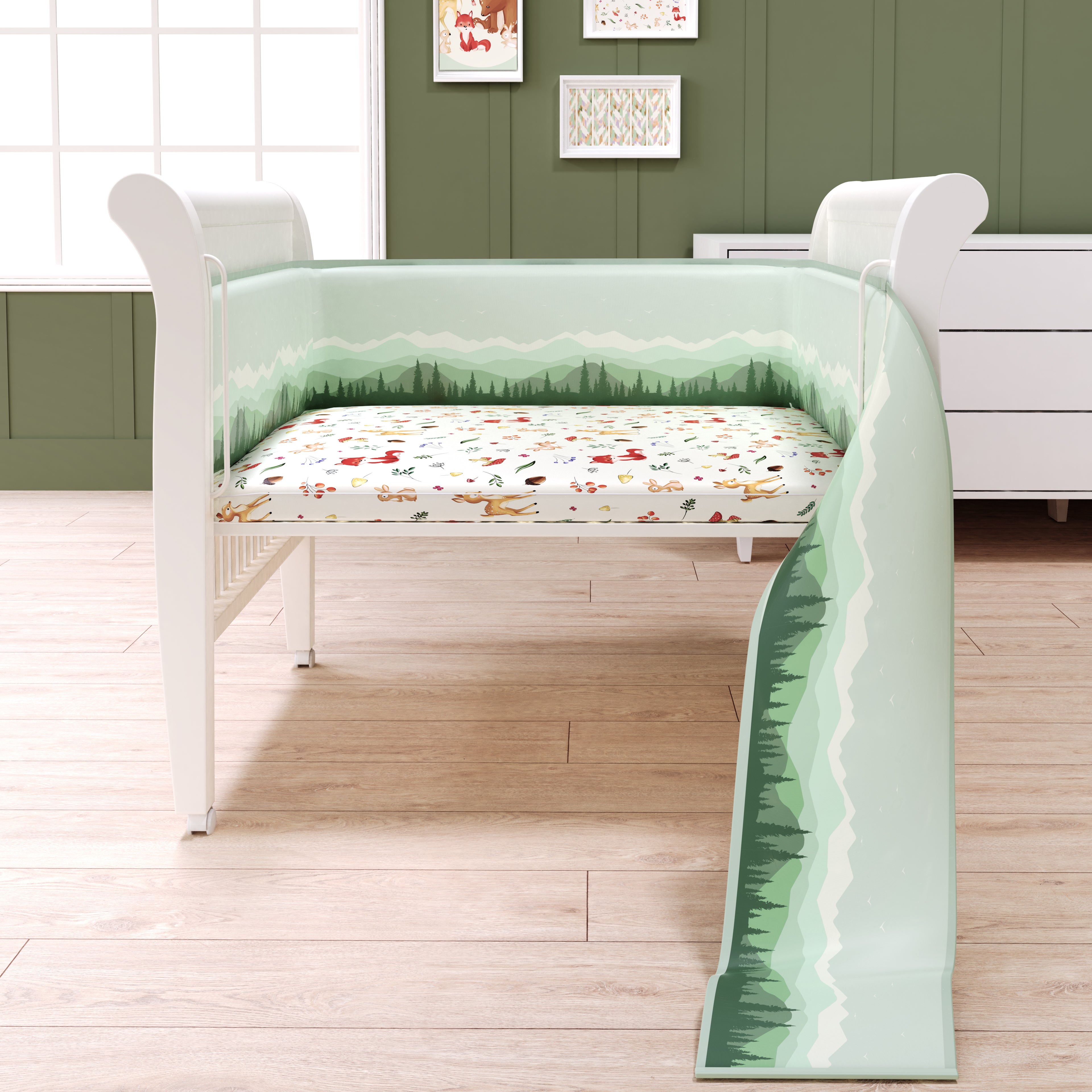 Fancy Fluff 7 Pc Organic Baby Cot Bedding Set -  Woodland