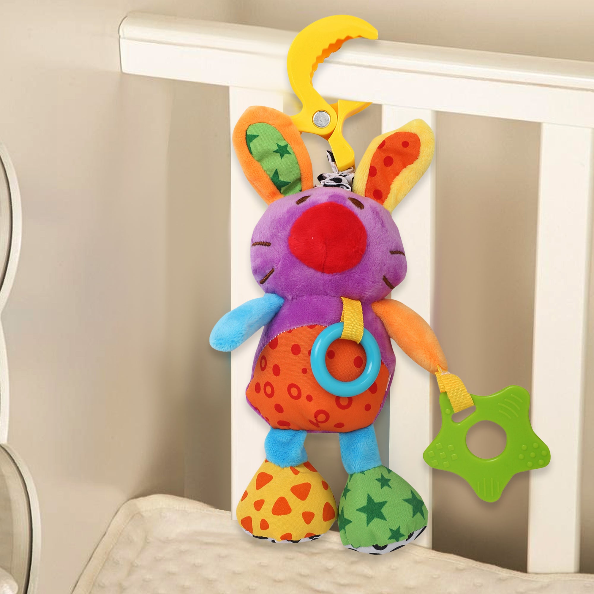 Cute Purple Hanging Pulling Toy With Teether