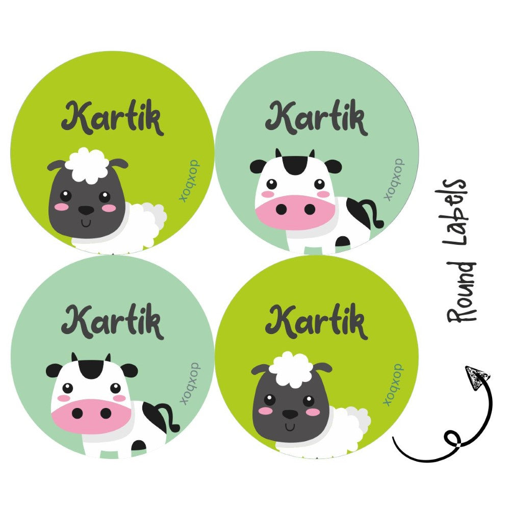 Round Water Proof Label - Farm Animal