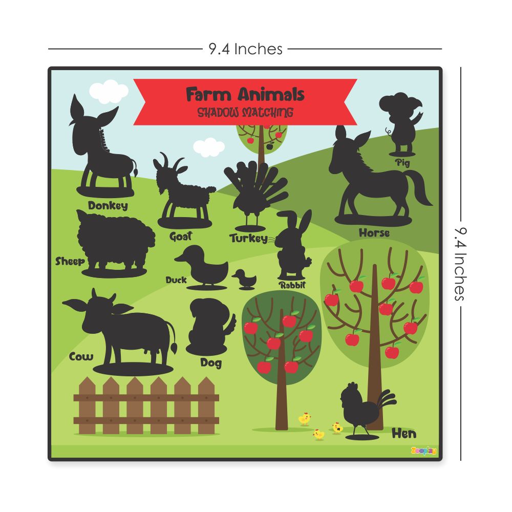 Zooplay Farm Animals Shadow Matching Activity Board (With Wooden Animals)