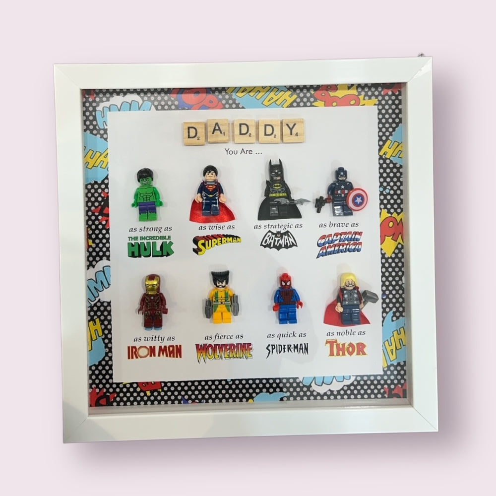 Father's Day 3D Lego Superhero Shadow Box Frame (8 Legos)