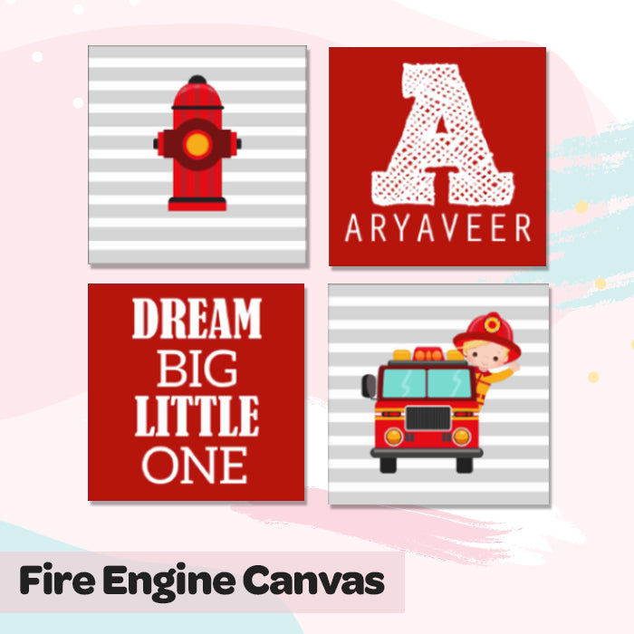 Fire Engine Canvas For Wall (Set of 4)