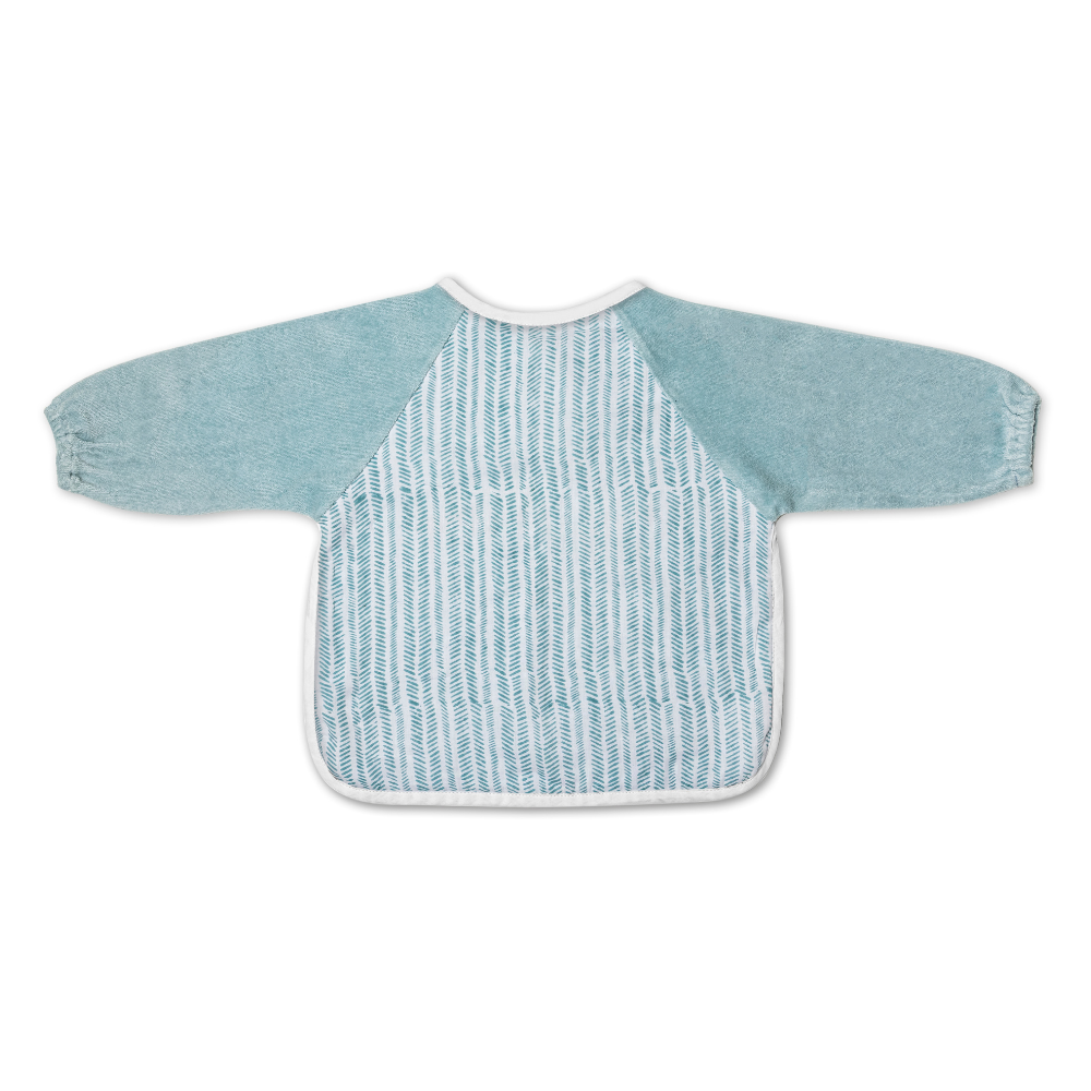 Full Sleeves Hand Block Printed Cotton and Terry Toddler Bibs- Aqua