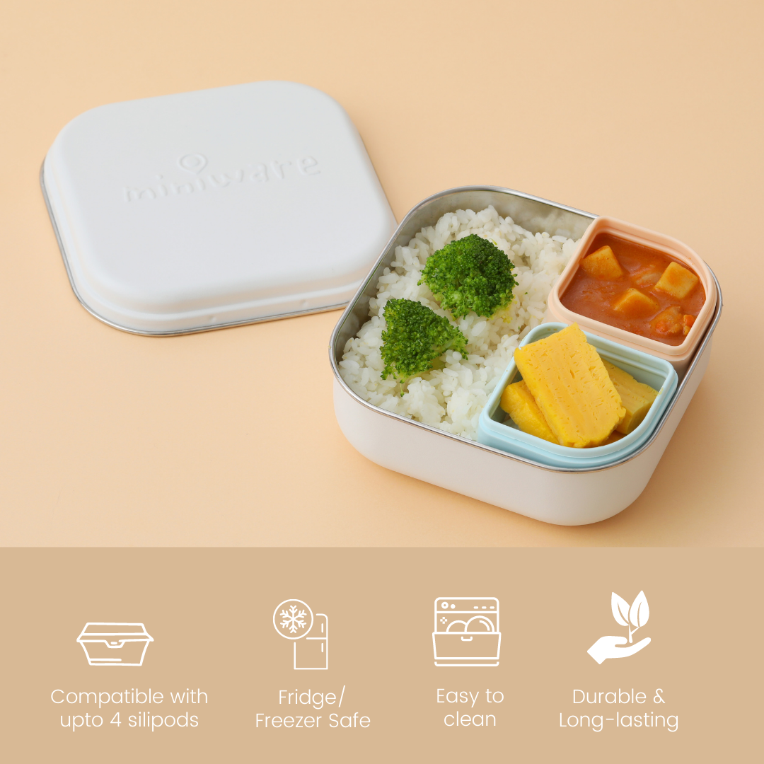 Miniware Grow Bento with 2 silipods Lunch Box - Snow/Aqua