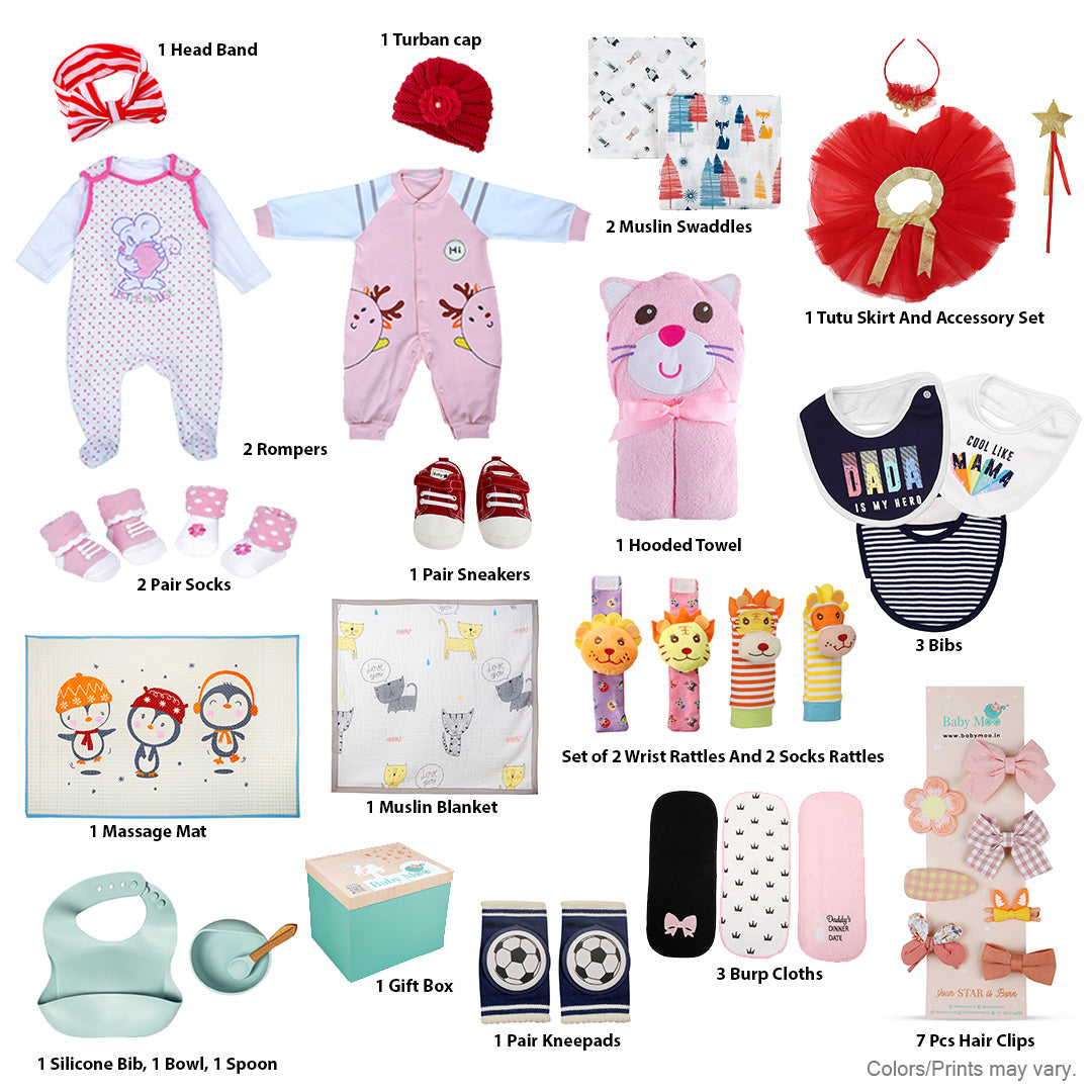 Baby Moo Celebration Themed Alia's Raha 30 Pcs Luxury Gift Hamper Red - 0-18M Sizes Available - Baby Moo