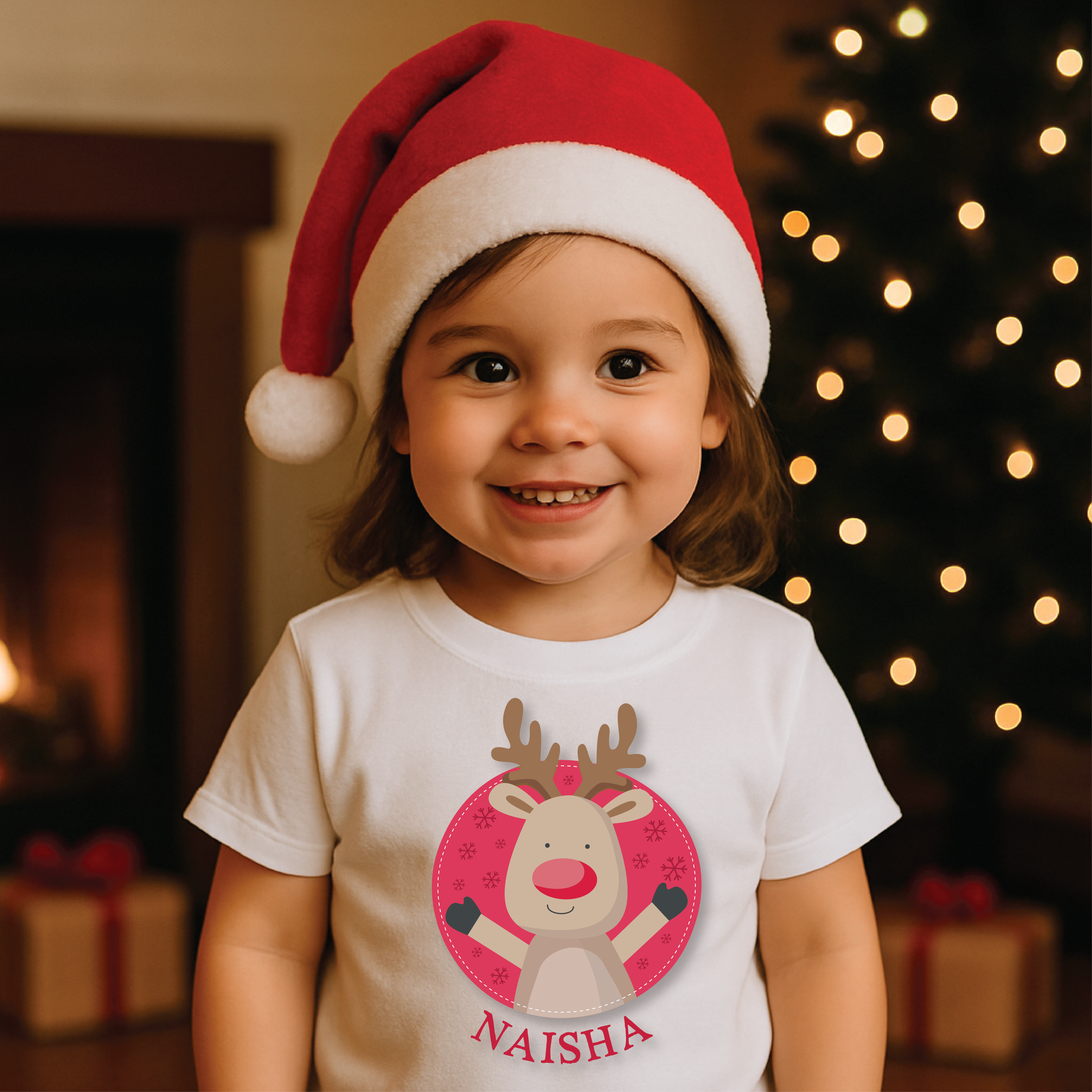 Personalised Christmas White Tshirts - Rudolph