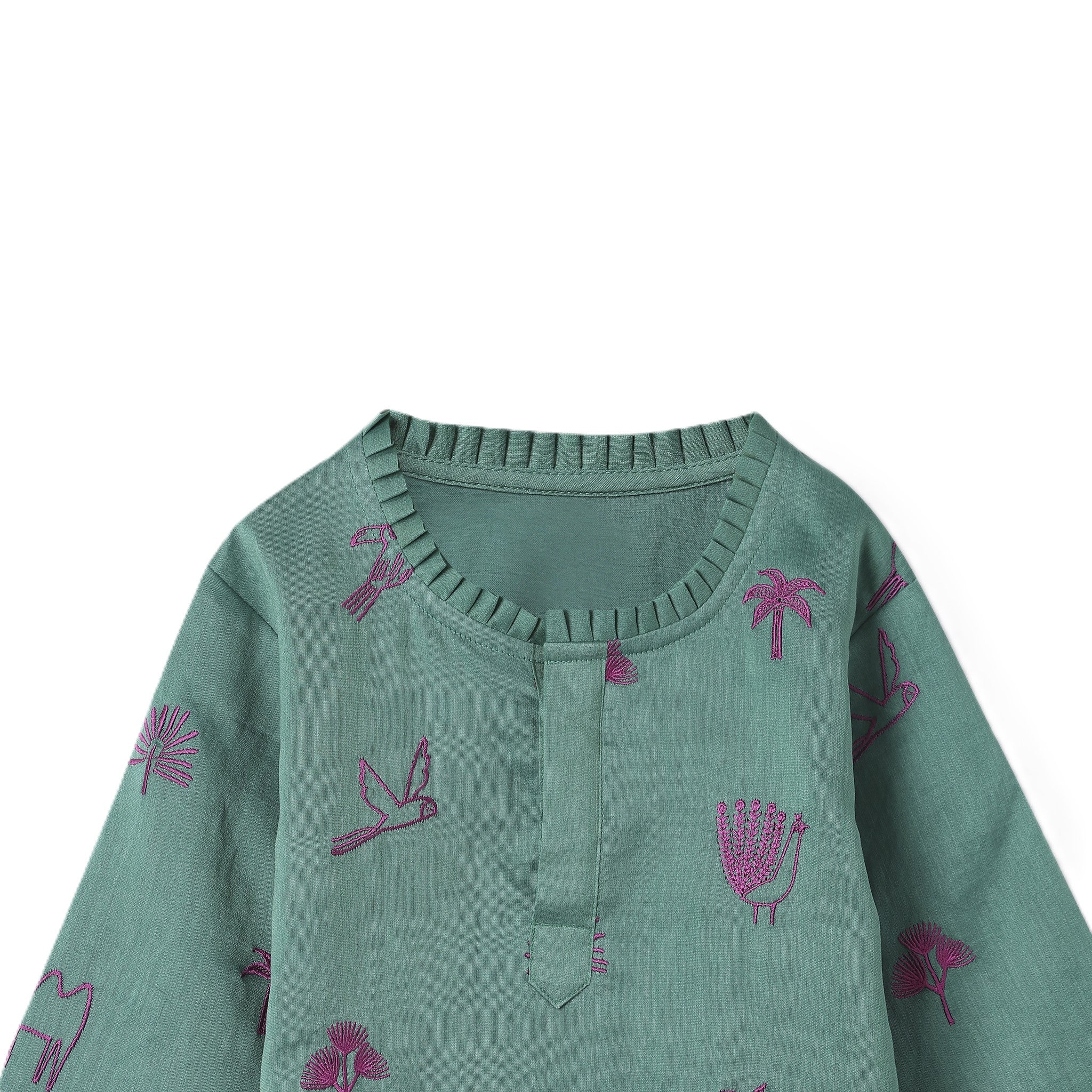 Chanderi Kurti Pants Set | Embroidered - Magical Jungle (Emerald)