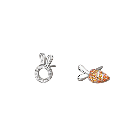 A Bunny & His Carrot Earrings - Little's & More 2023 Collection-White Gold Plating