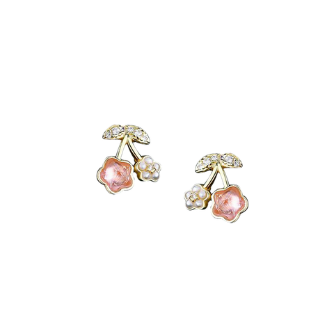 Cherry Flower Earrings- Little's & More 2023 Collection - White Gold Plating