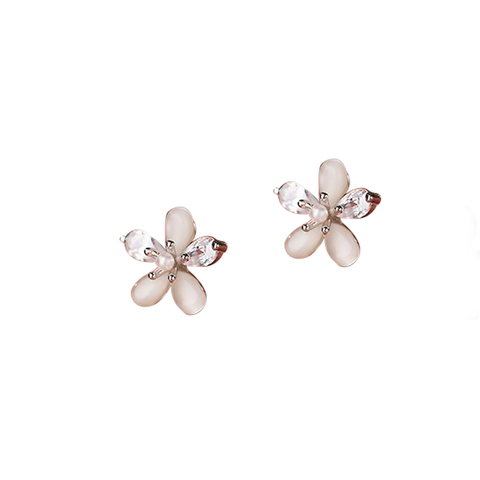 Five Petal Flower with Crystal Earrings- Little's & More 2023 Collection - White Gold Plating