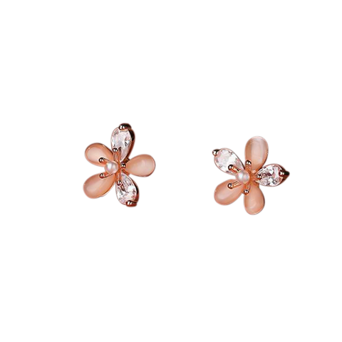 Five Petal Flower with Crystal Earrings- Little's & More 2023 Collection - Rose Gold Plating