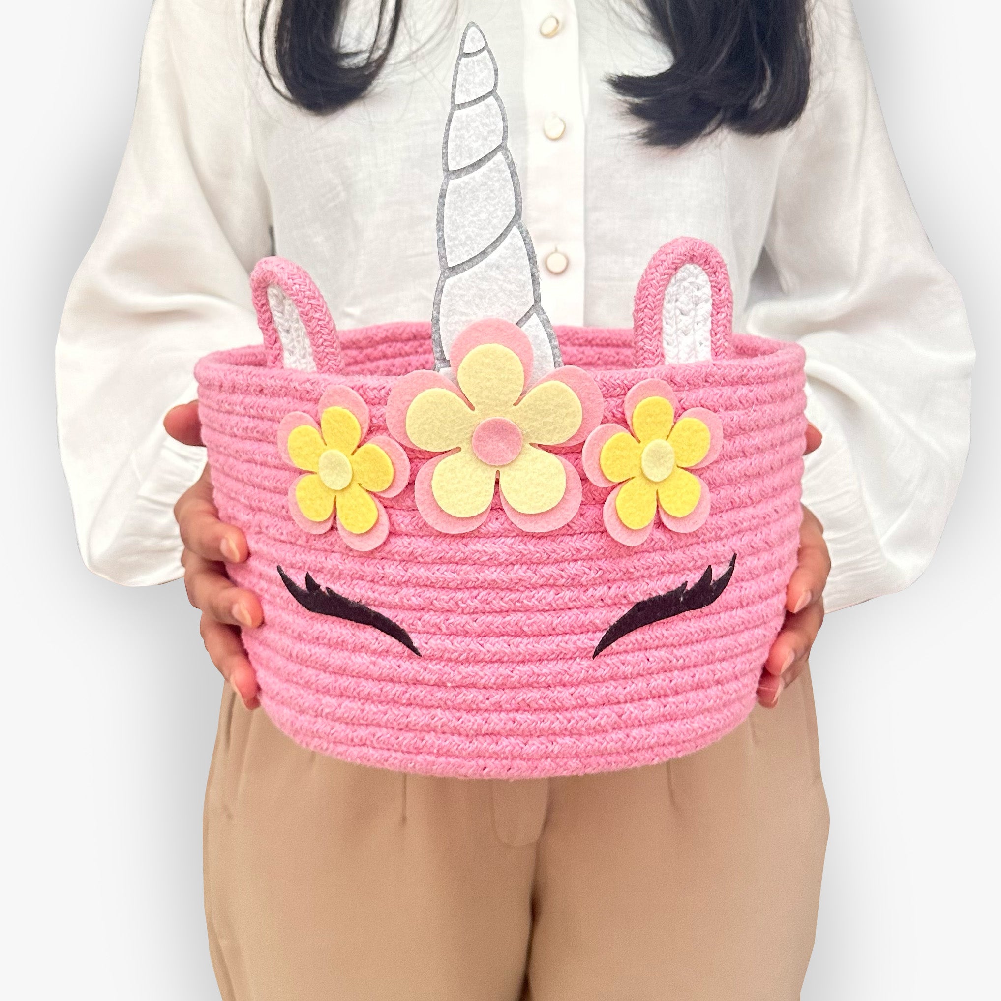 Pink Unicorn Cotton Rope Storage Basket