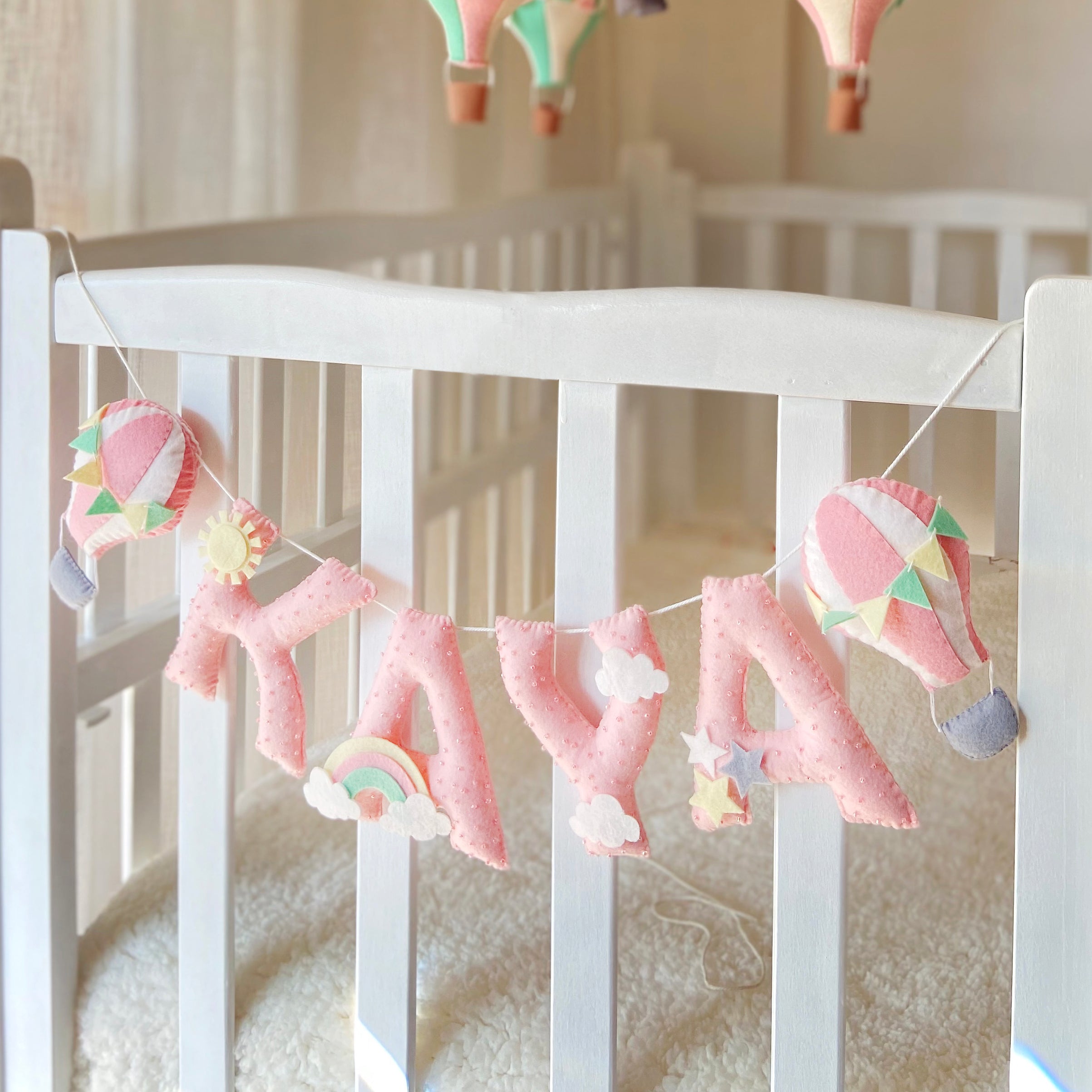 Pink Hot Air Balloon Embellished Name Bunting/Garland