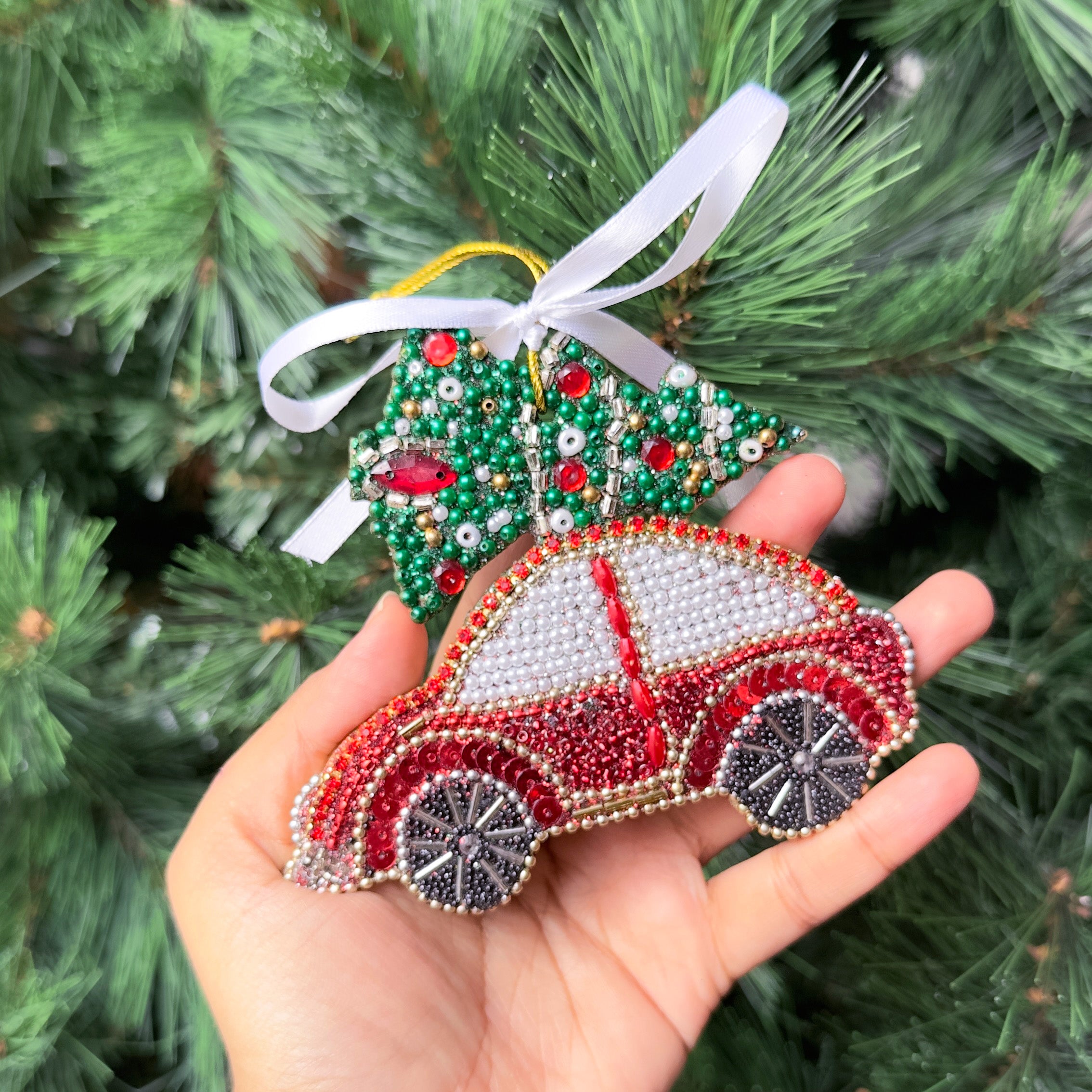 GWD Kids - Glitter Embellished Ornament- Red Car