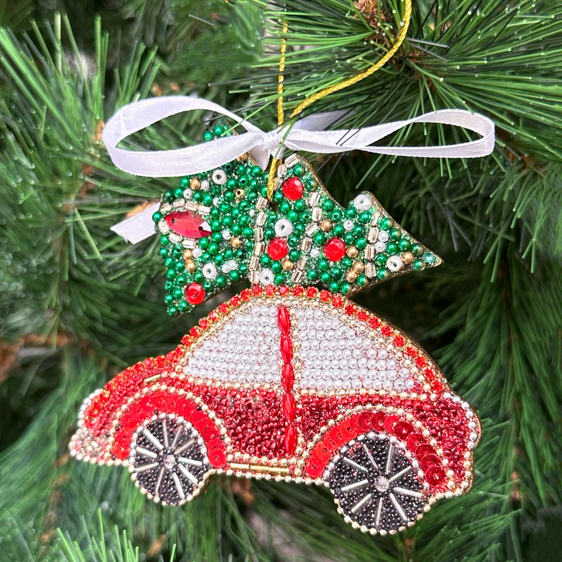 GWD Kids - Glitter Embellished Ornament- Red Car