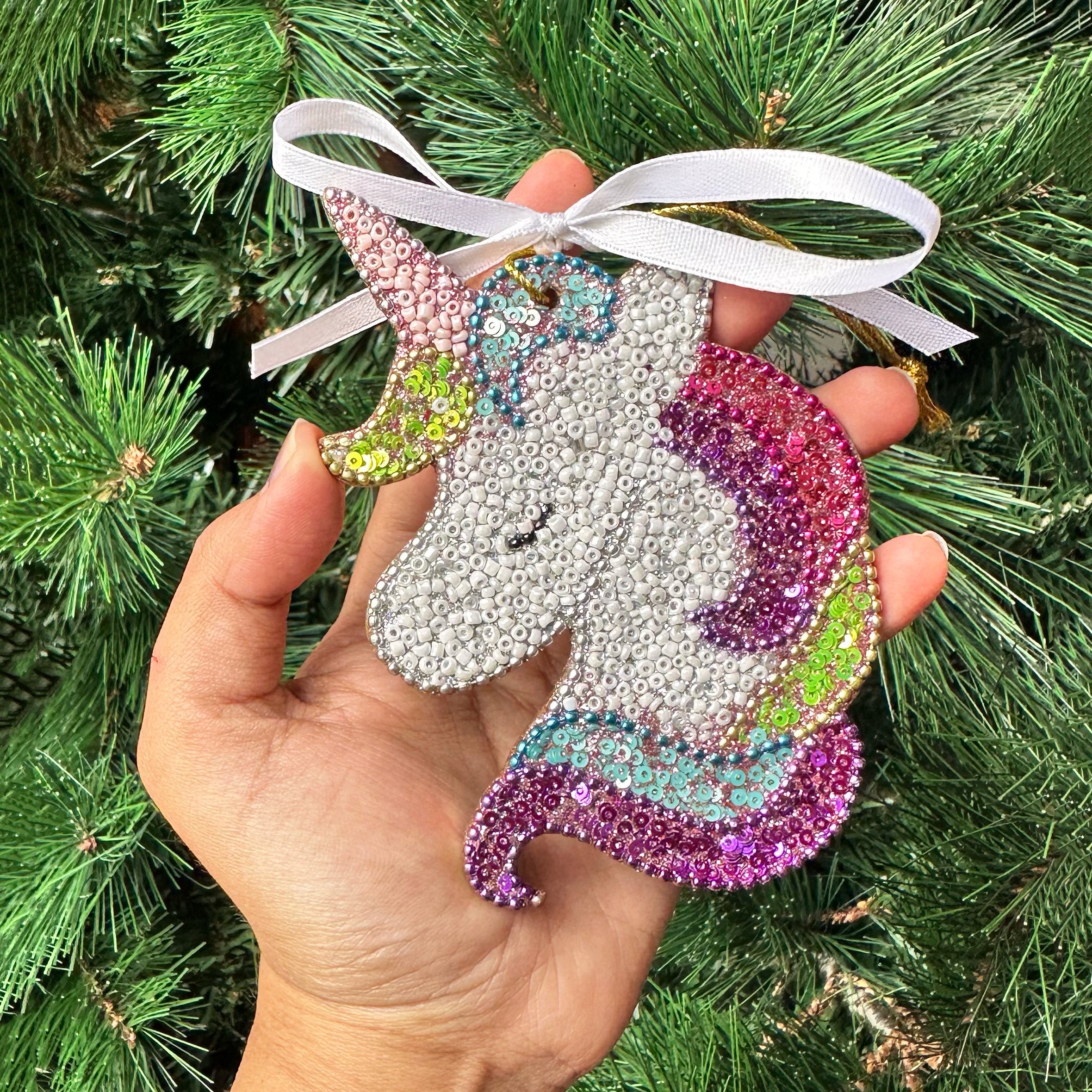 Glitter Embellished Ornament- Unicorn