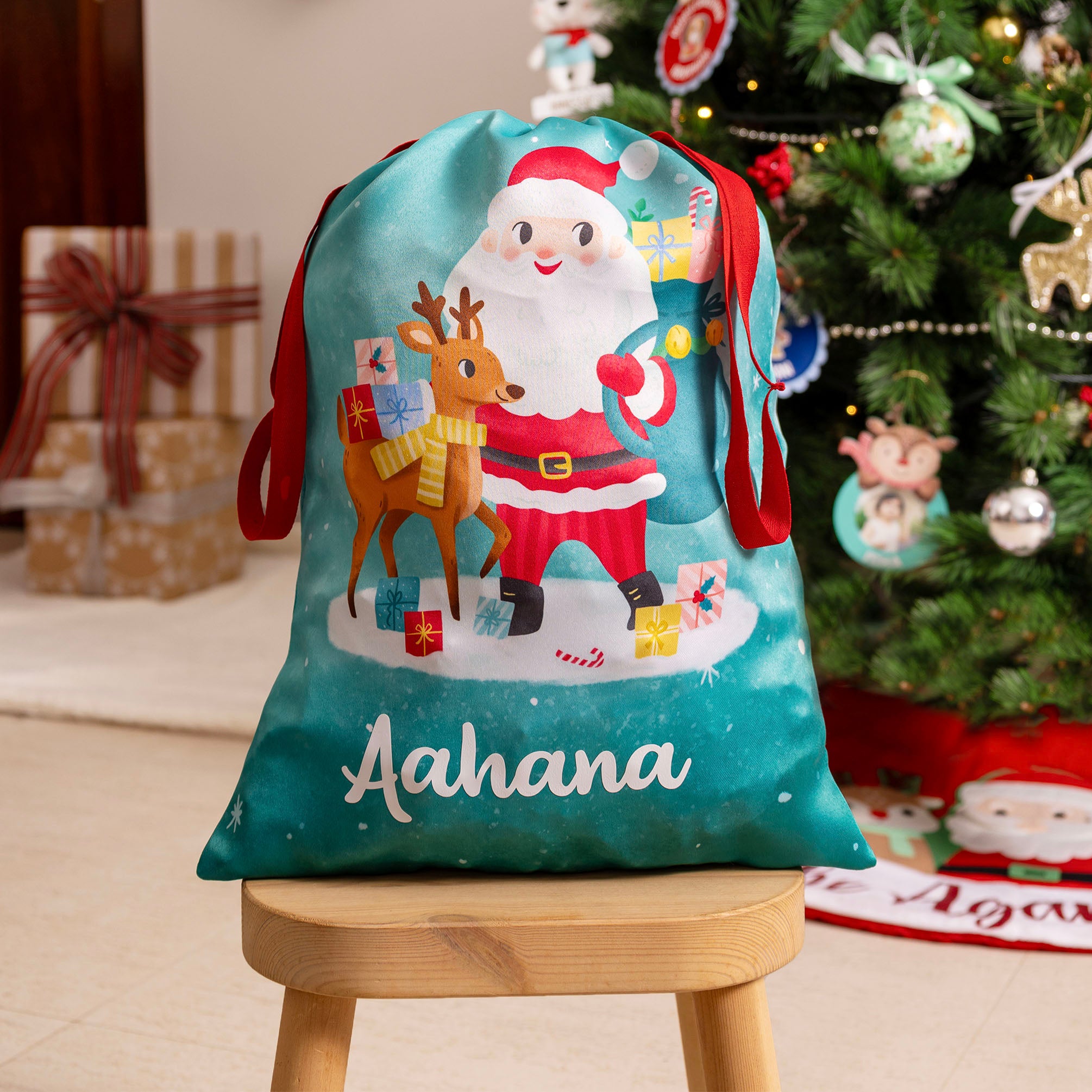 Personalised Sack- Santa & Reindeer