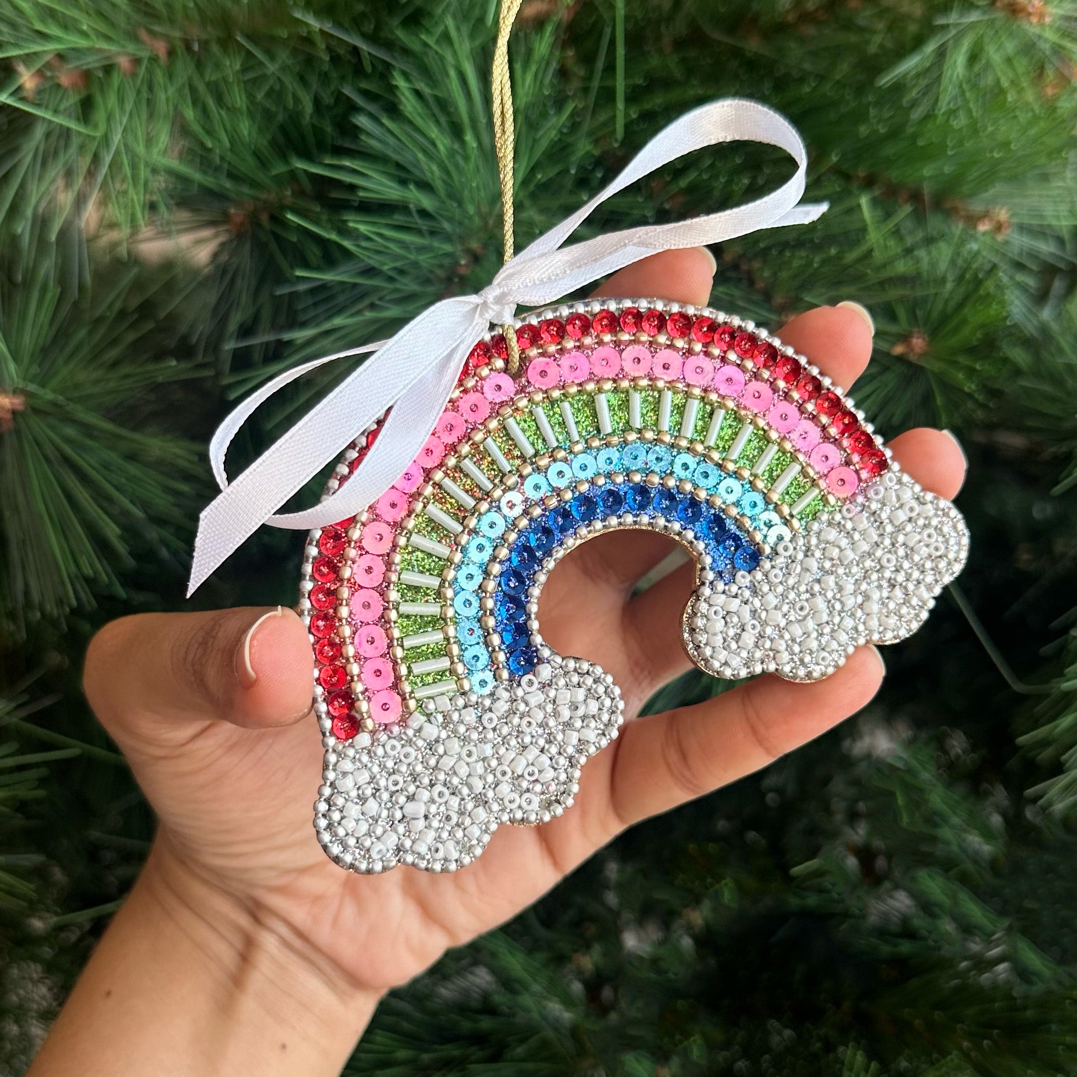 Glitter Embellished Ornament- Rainbow