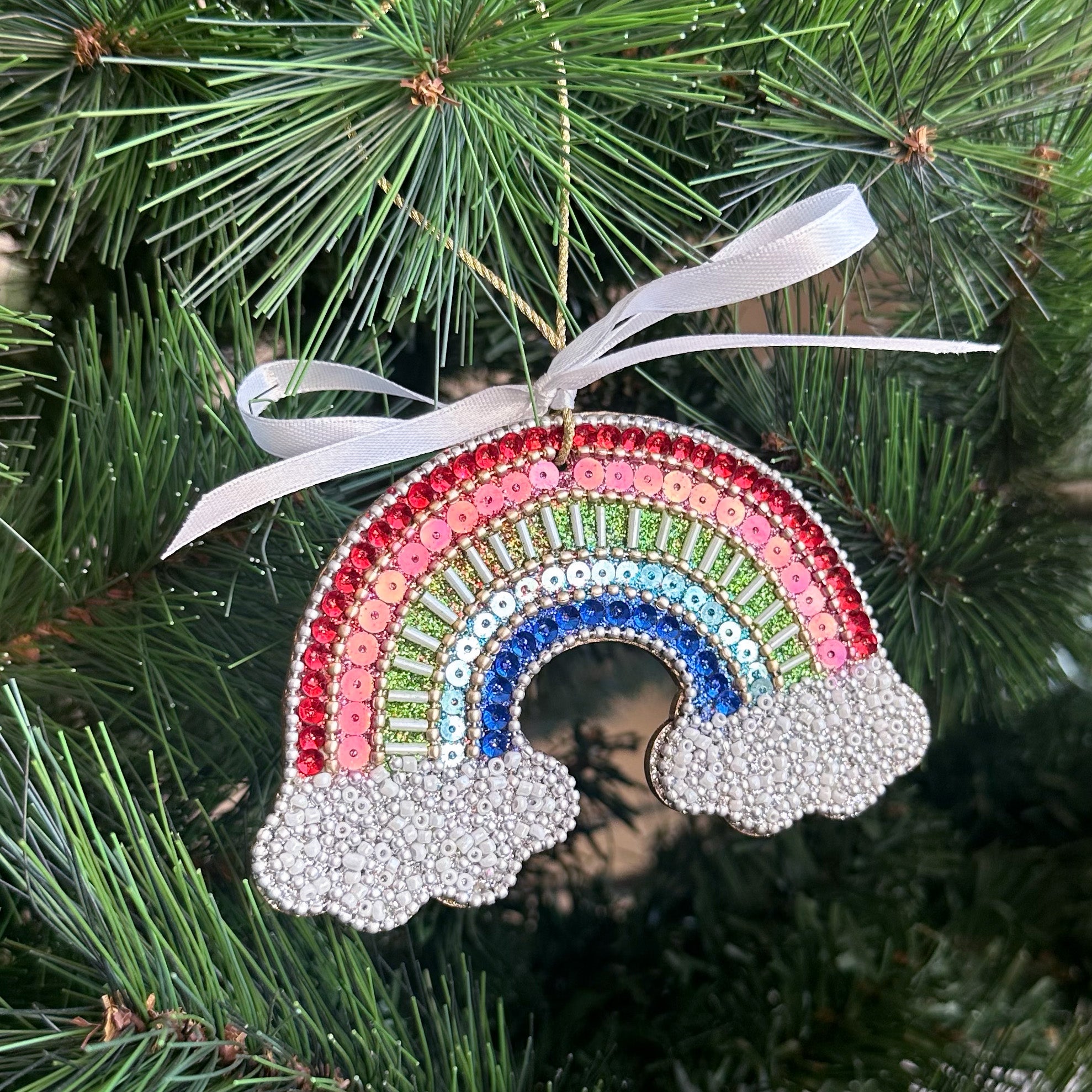 Glitter Embellished Ornament- Rainbow