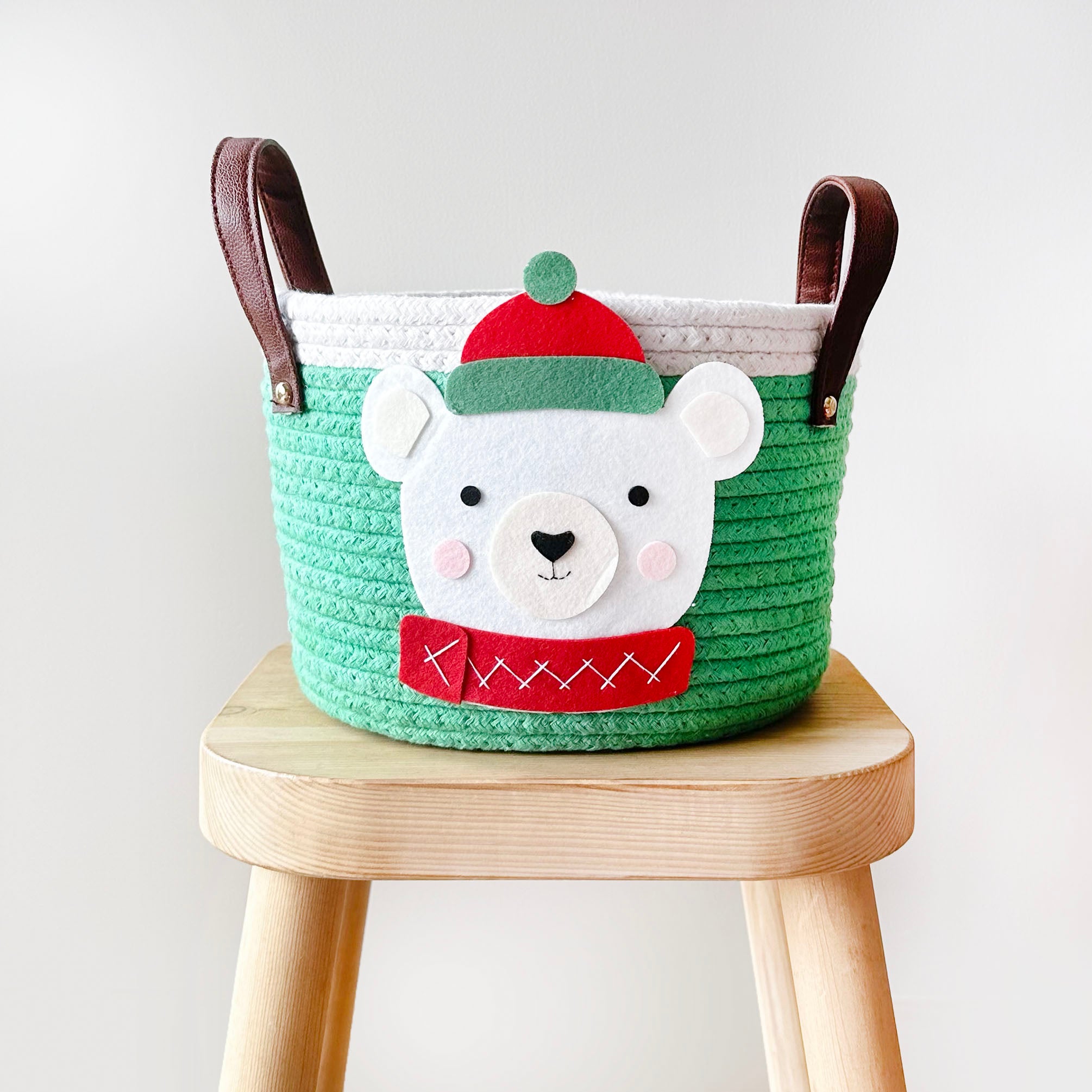 Green Cotton Rope Basket- Polar Bear