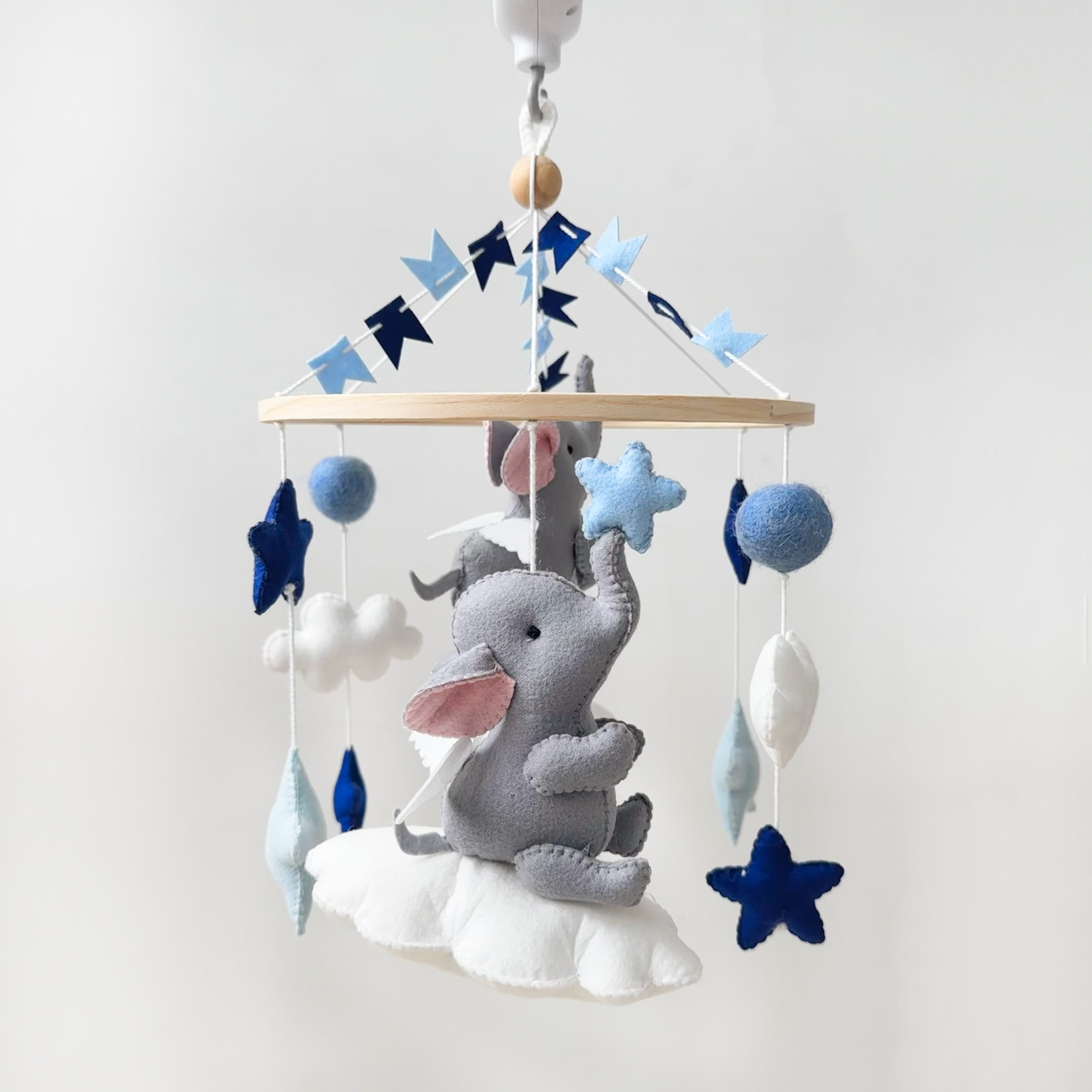 Elephant Clouds & Stars Cot Mobile - Blue