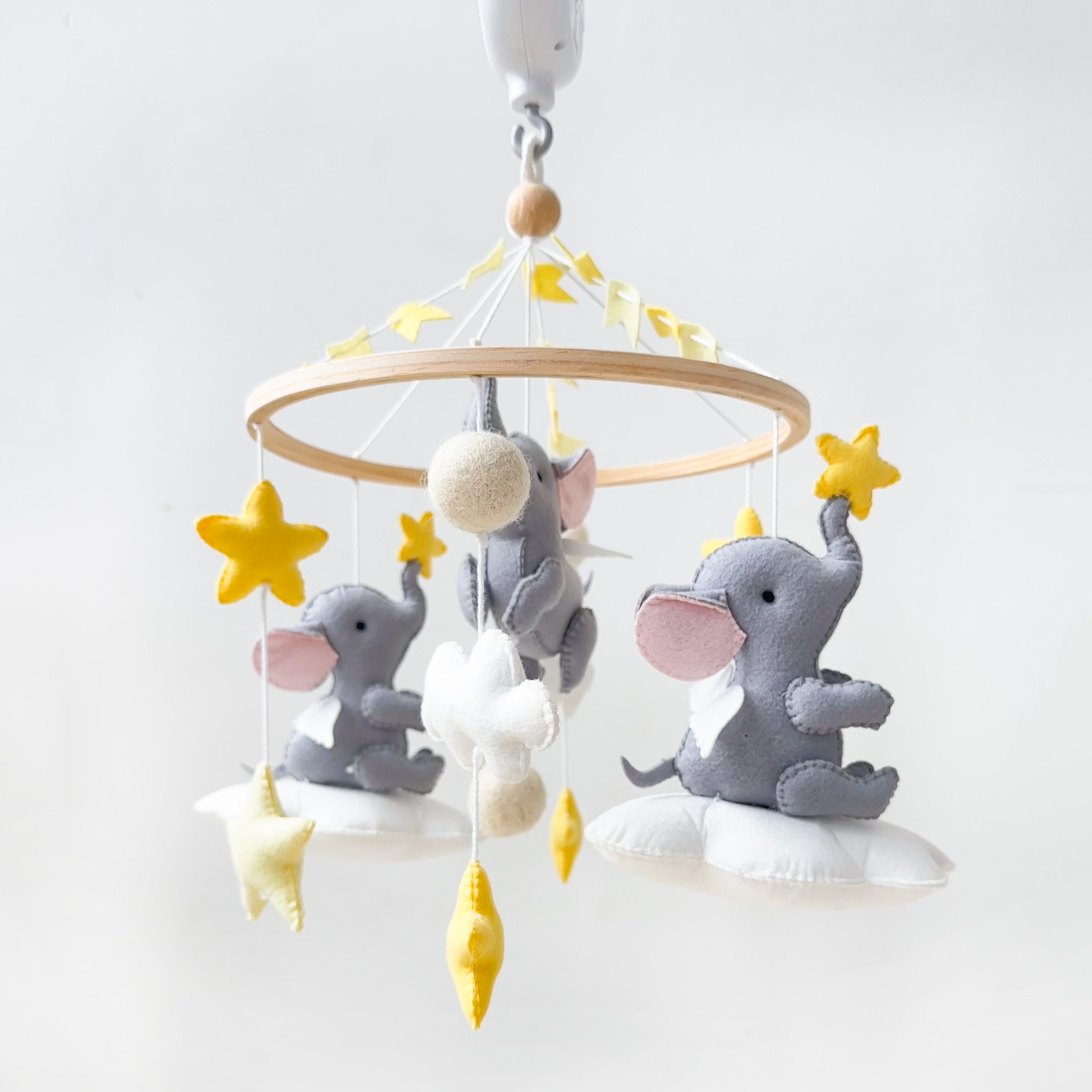 Elephant Clouds & Stars Cot Mobile - Yellow