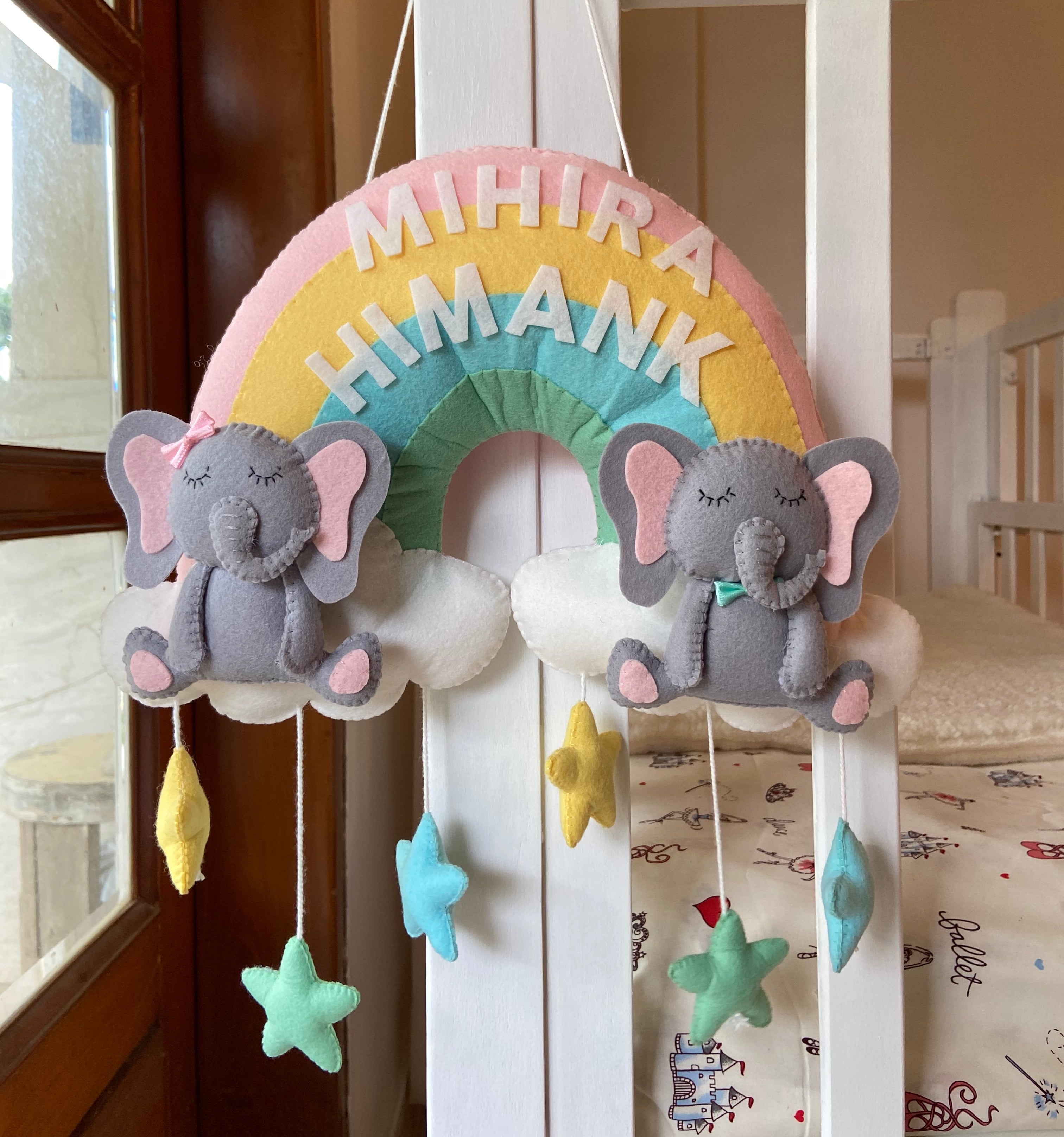 Two Little Elephants Personalised Name Hanging