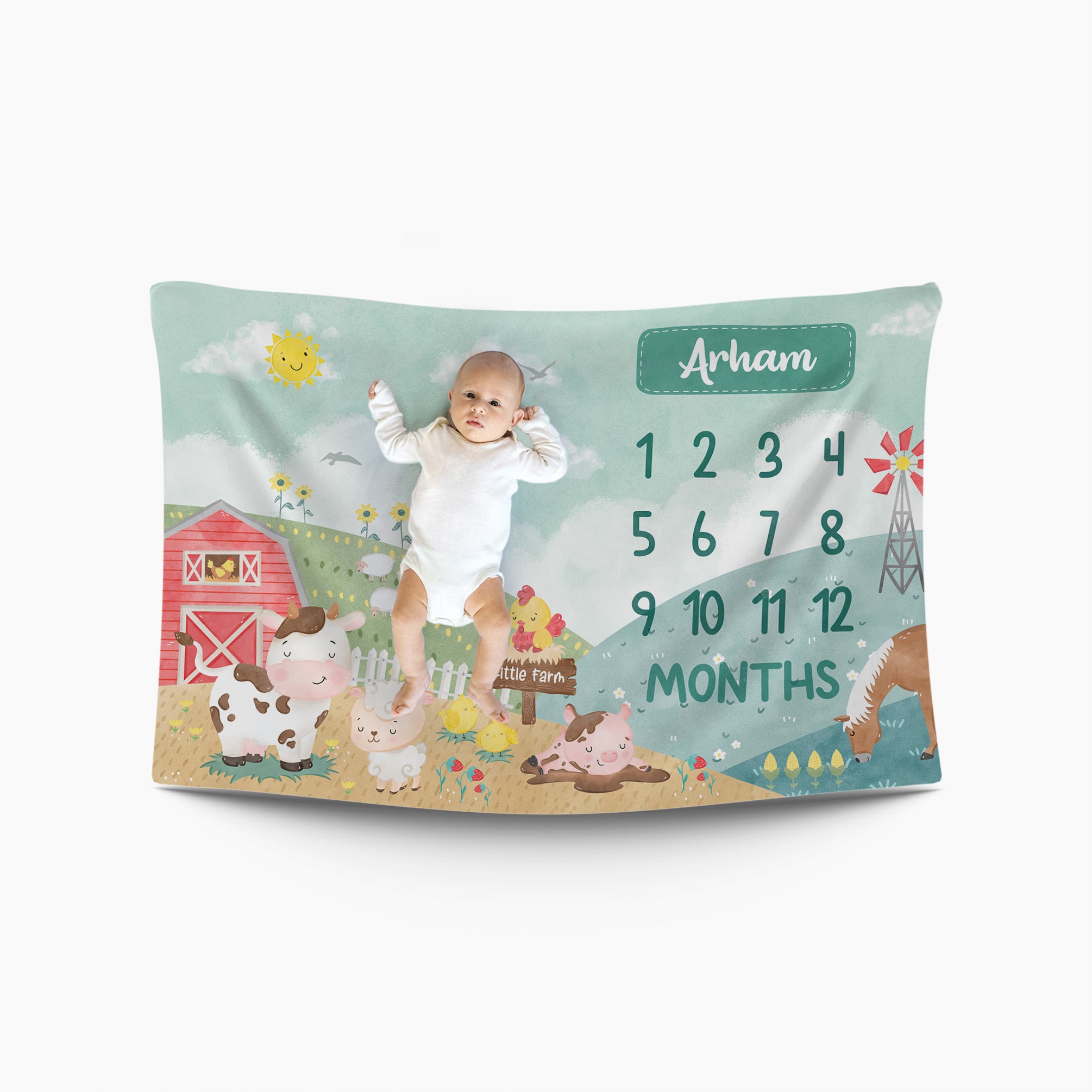 Baby Milestone Blanket - Farm Animals