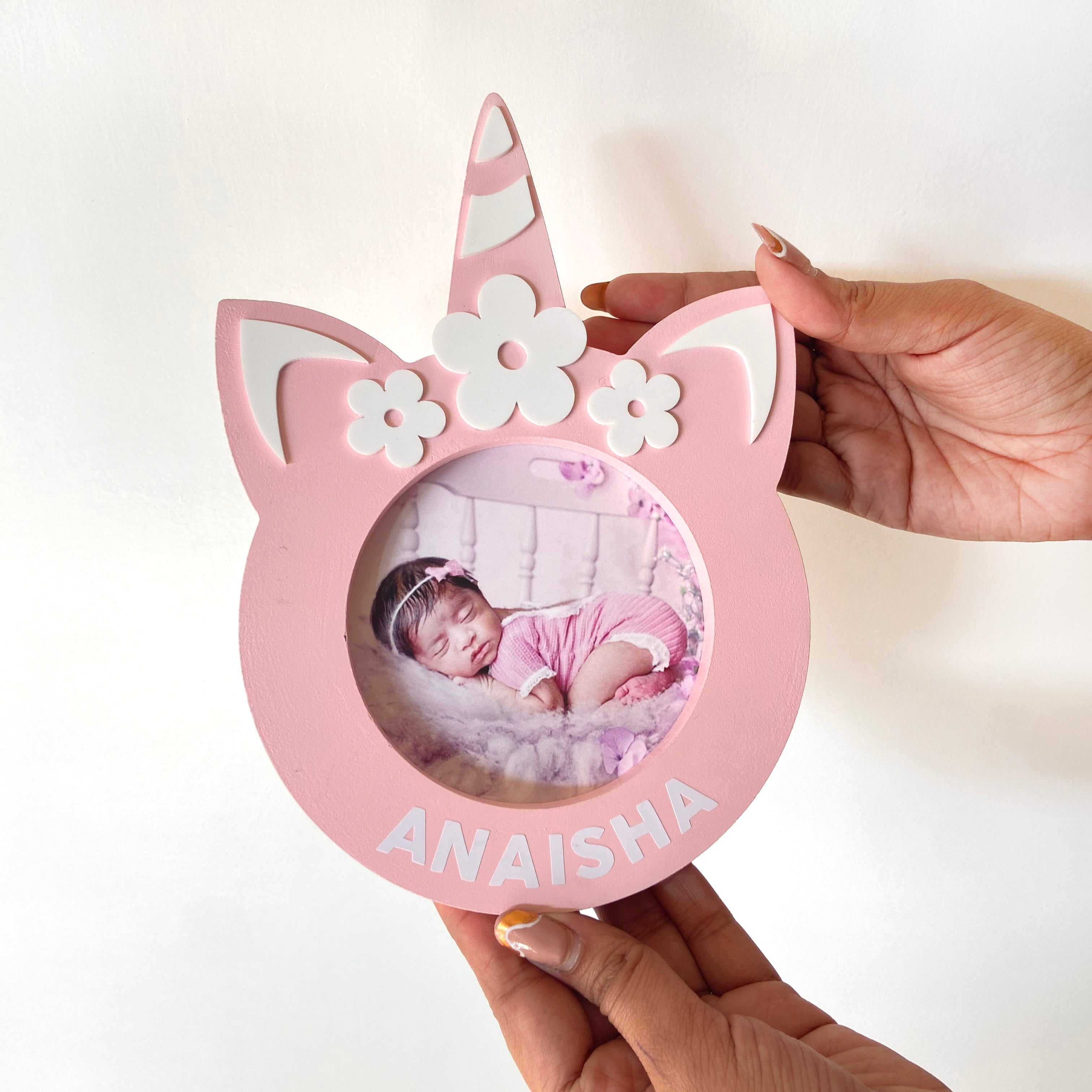 Personalised Baby Unicorn Photo Frame - Pink