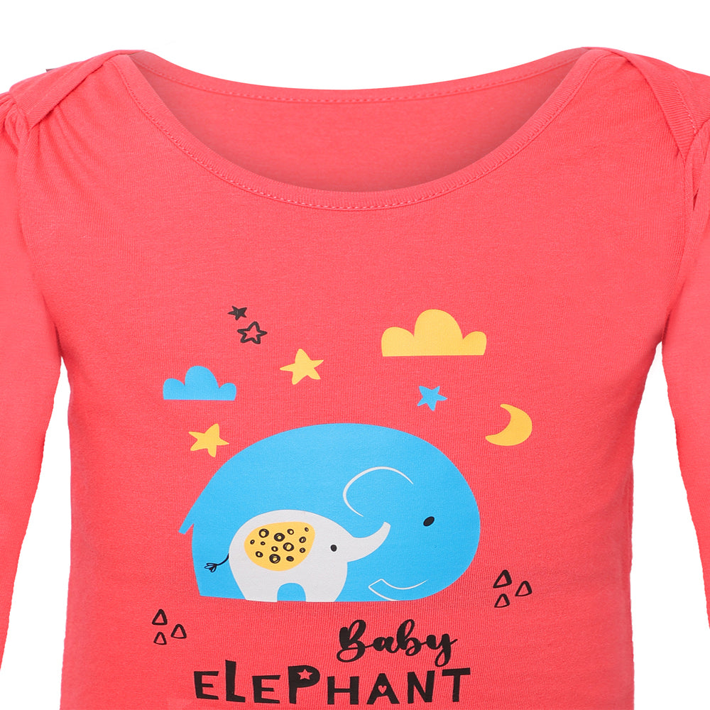 Giggles & Wiggles Girls Peach Round-Neck Printed  T-Shirts - Full Sleeves