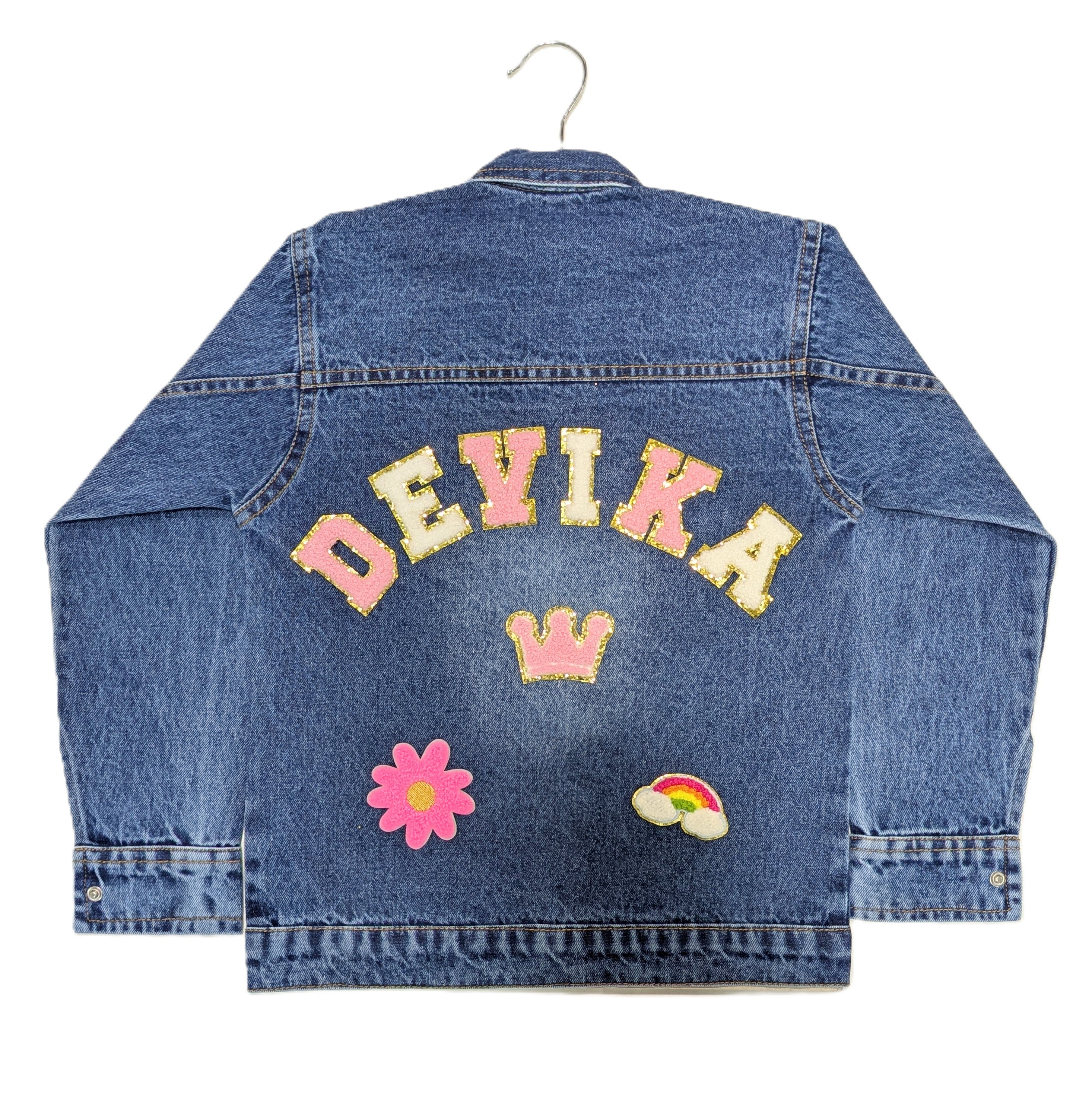 Custom Denim Jackets with Glitter Letter Patches