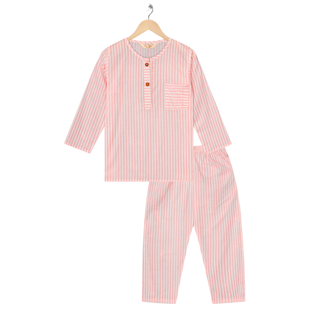 Girly Glam Pink Stripes Kurta Pyjama Set for Girls