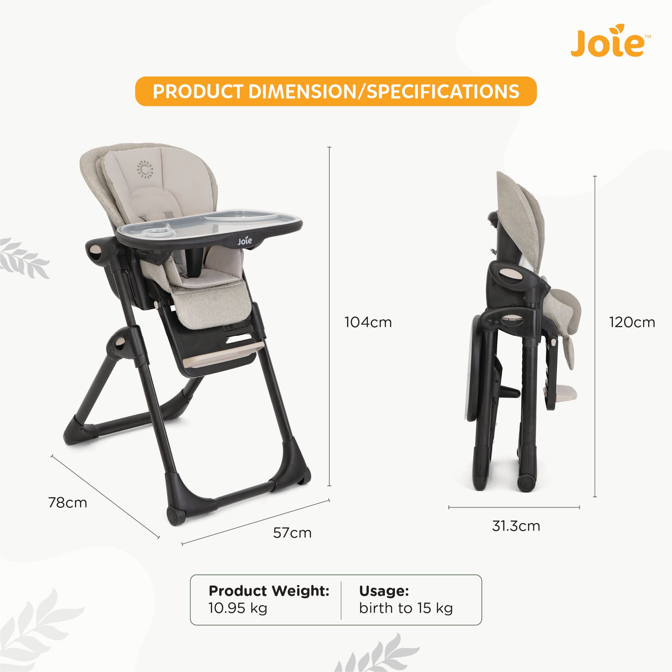 JOIE High Chair Mimzy Recline Speckled Birth+ to 15 kg