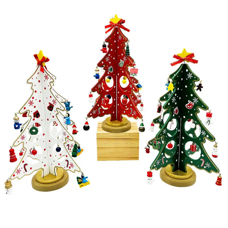 Wooden DIY 3D Winter Wonderland Tabletop Tree With 20 Ornaments (Green)