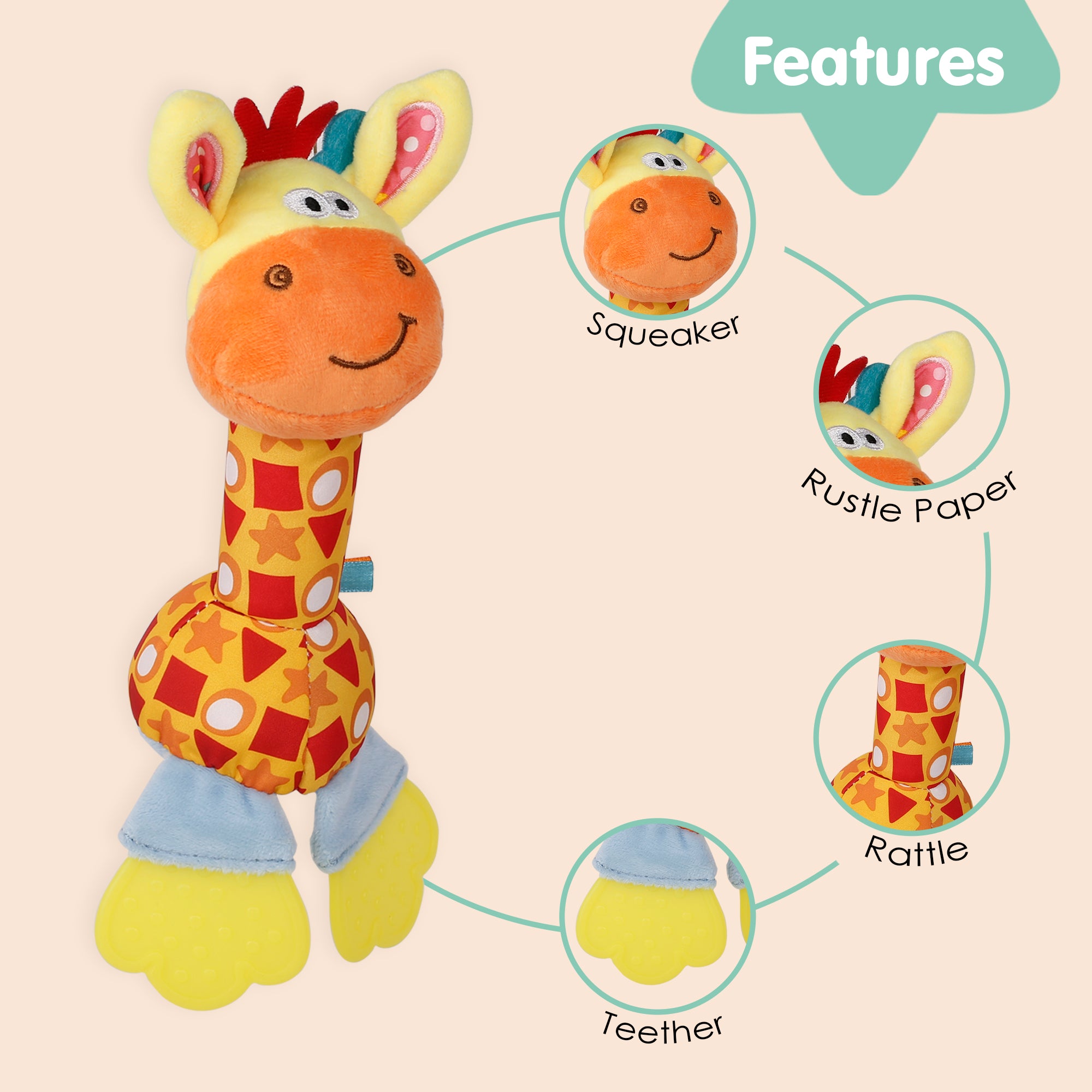 Baby Moo Giraffe Multicolour Soft Rattle With Teether