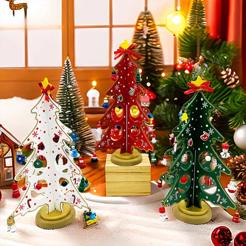 Wooden DIY 3D Winter Wonderland Tabletop Tree With 20 Ornaments (Green)