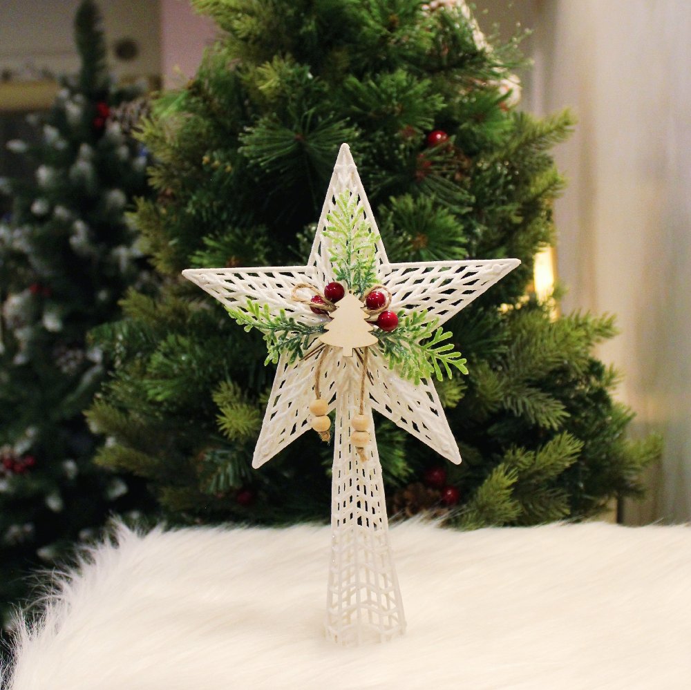 Holly & Pine White Star Christmas Tree Top