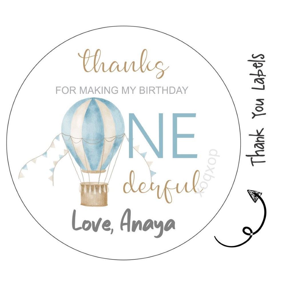 Round Thank You Label - Hot Air Balloon