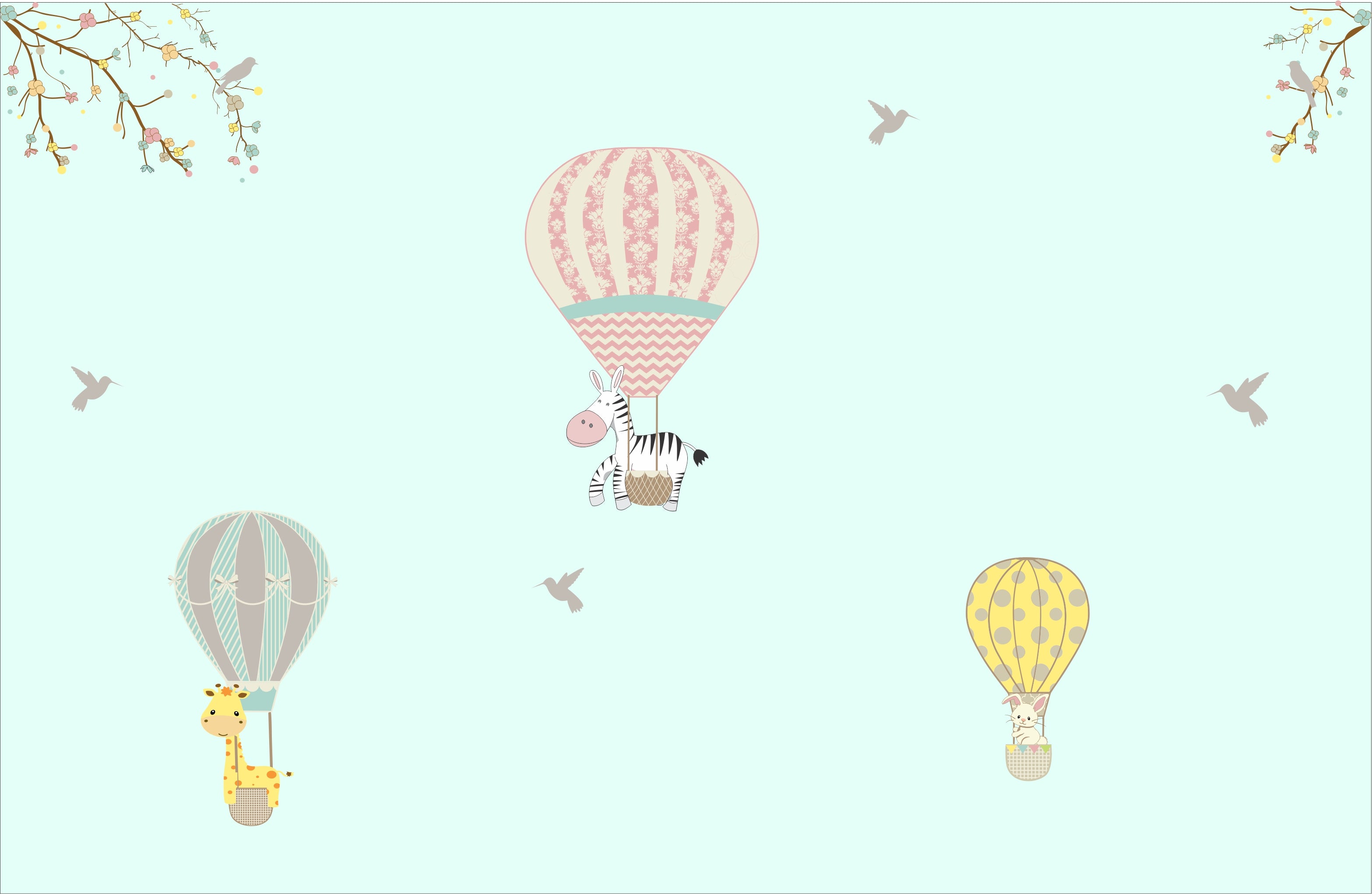 Hot Air Balloons With Animals Wall Stickers