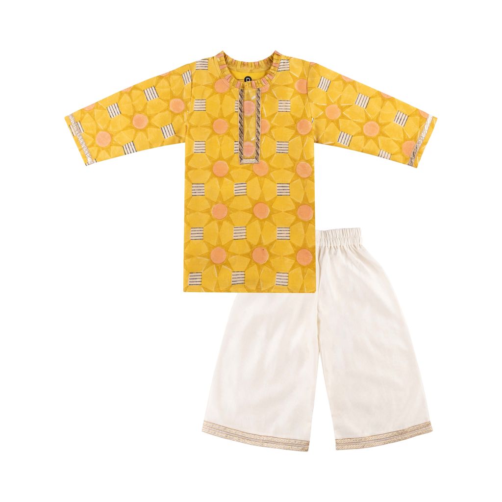 Chanderi Kurti Pants Set | Hand Blocked (Gota Work)
